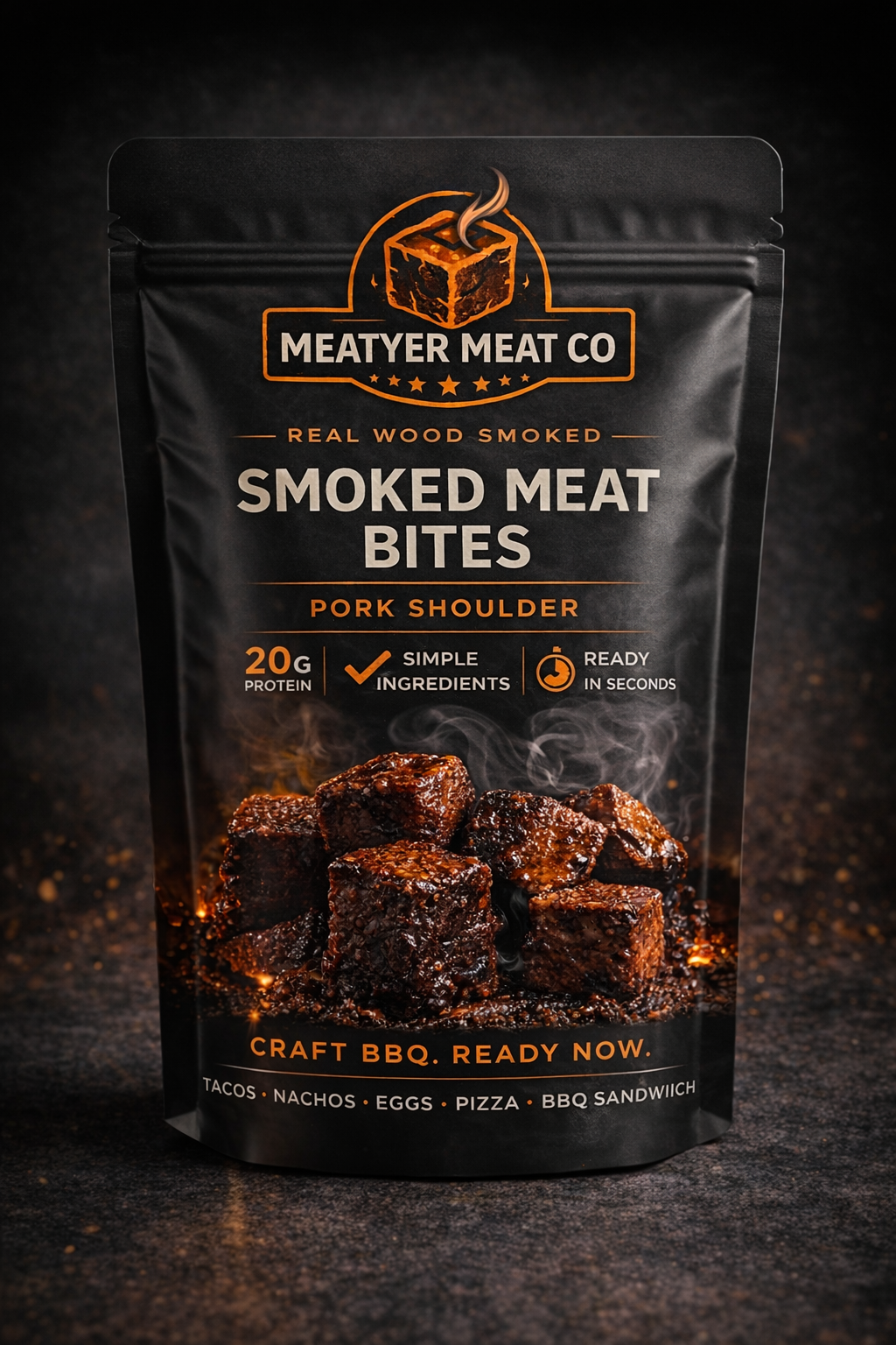 Meatyer Meat Co pork shoulder smoked meat bites pouch